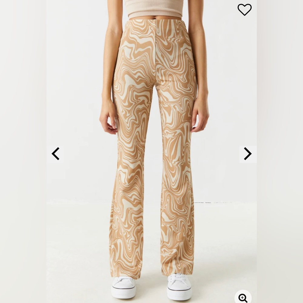 Tan marble high rise crepe knit flare pant